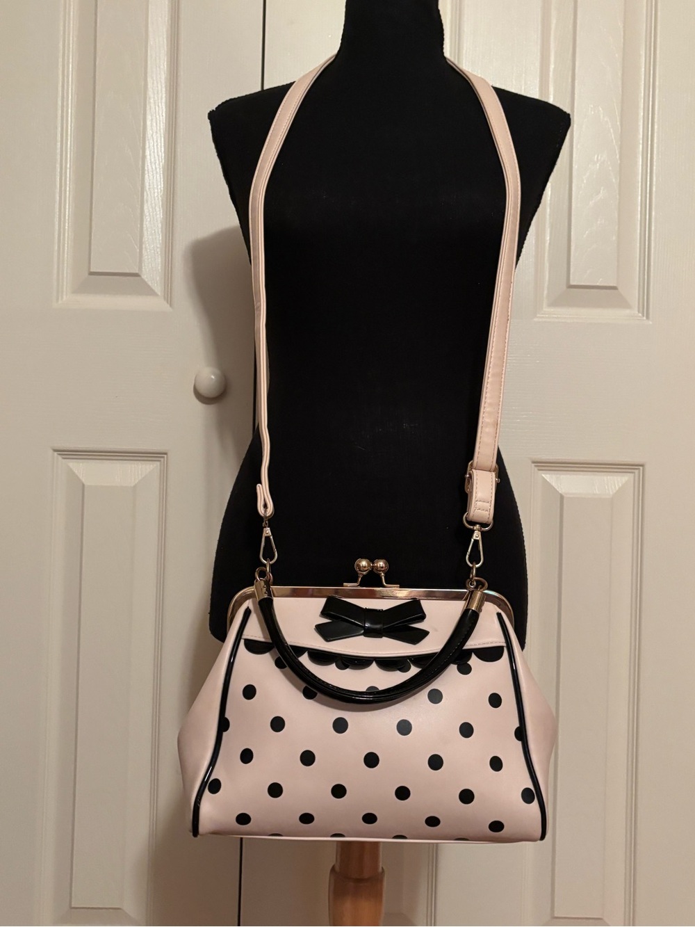 BANNED CRAZY LITTLE THING BLACK &PINK Polka Dot Bow Accent Crossbody Bag - Pink
